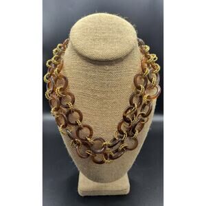 Brown and Gold Linked Statement Necklace